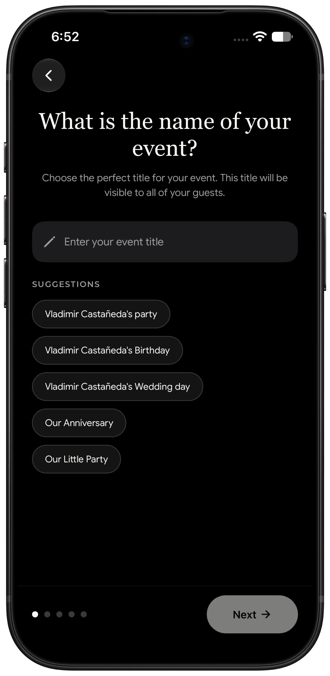 Crea tu evento — vista 1